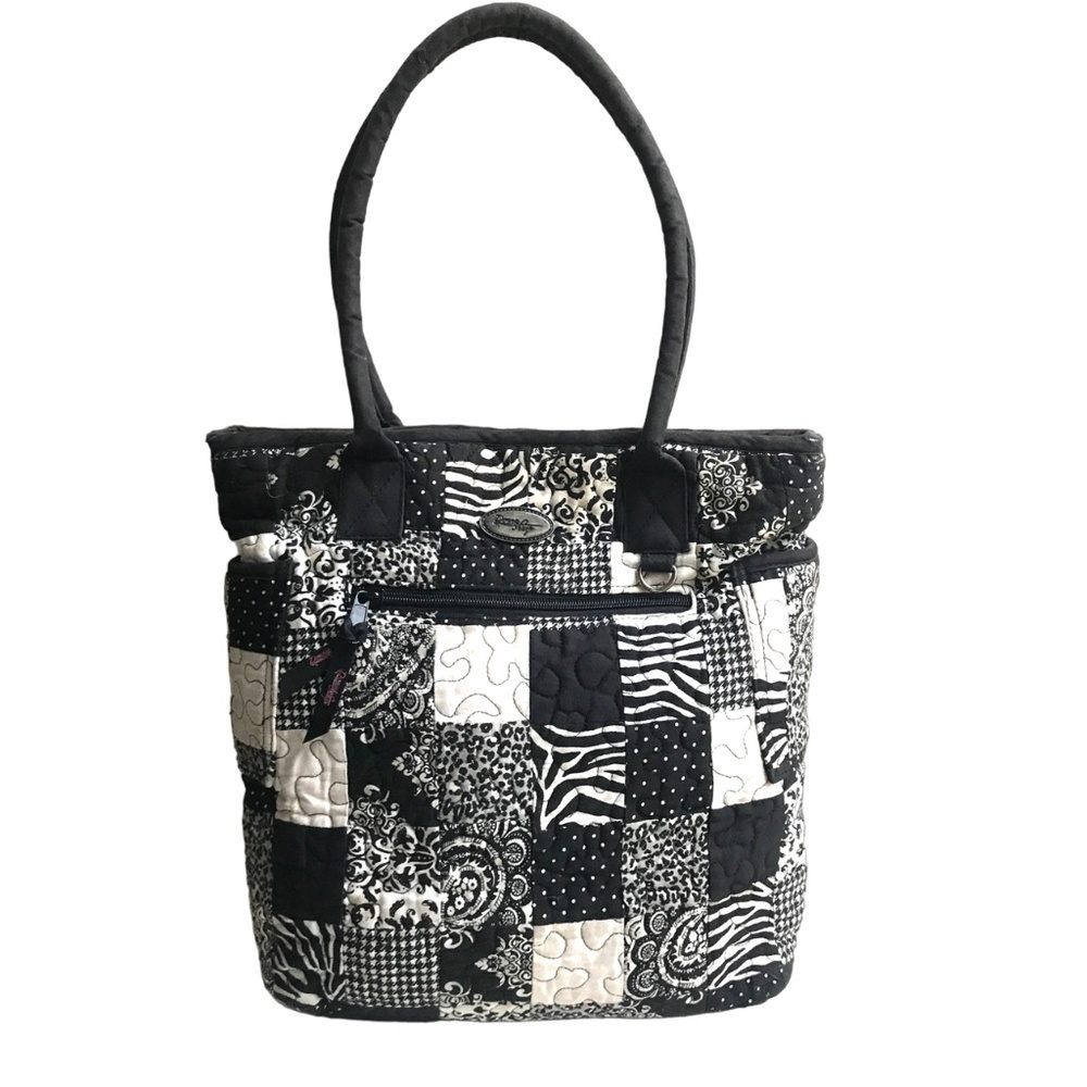 Donna Sharp Black & White Quilted Cotton Patchwork Tote Bag Pink Interior